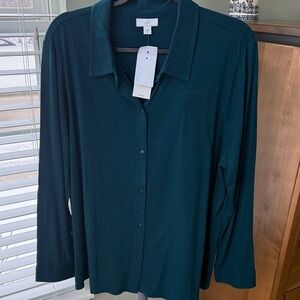 J. Jill Deep Teal Knit Button Down Shirt, NWT, XL